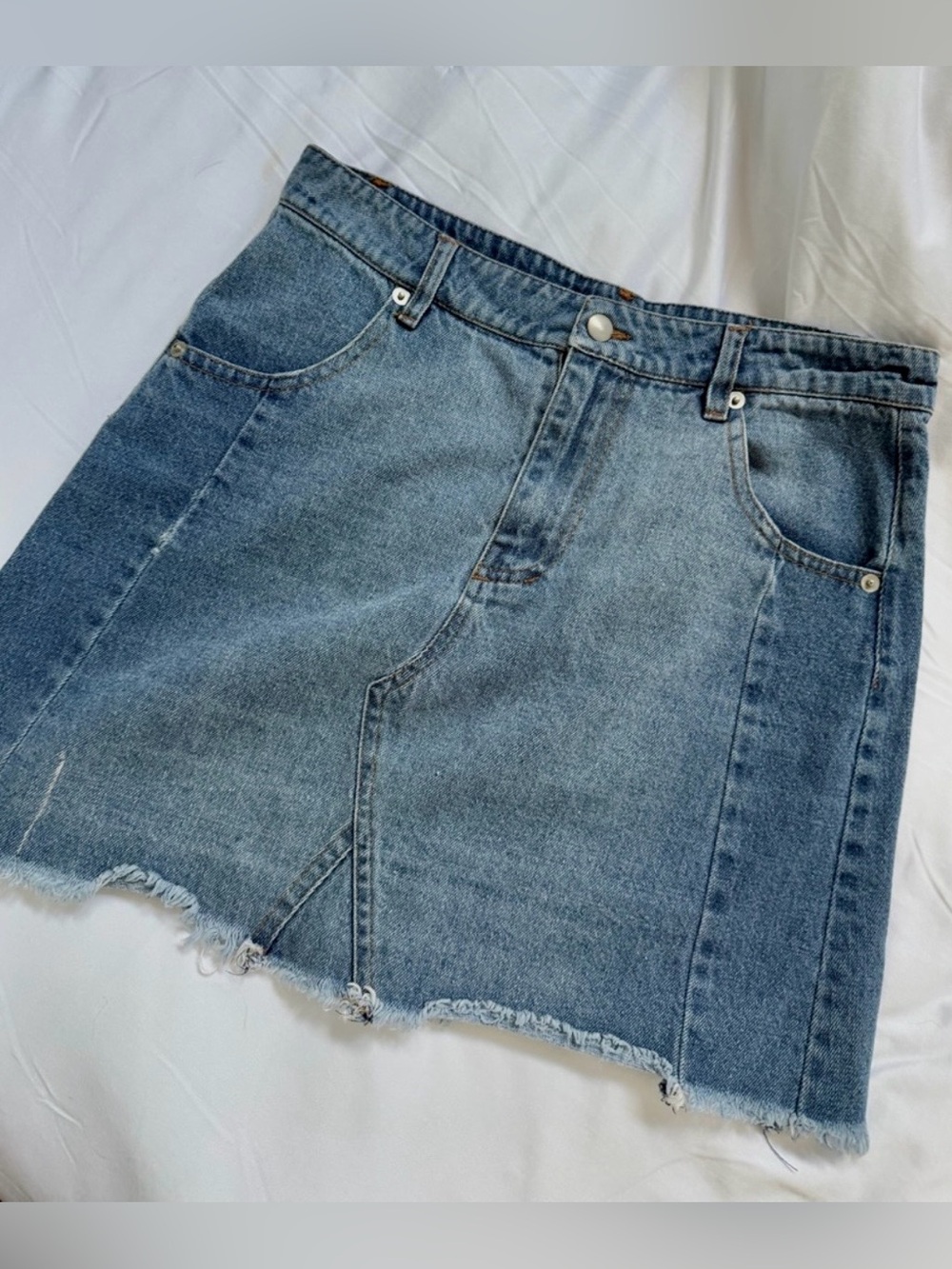 Altar’d State High-Waist Distressed Blue Denim Skirt
